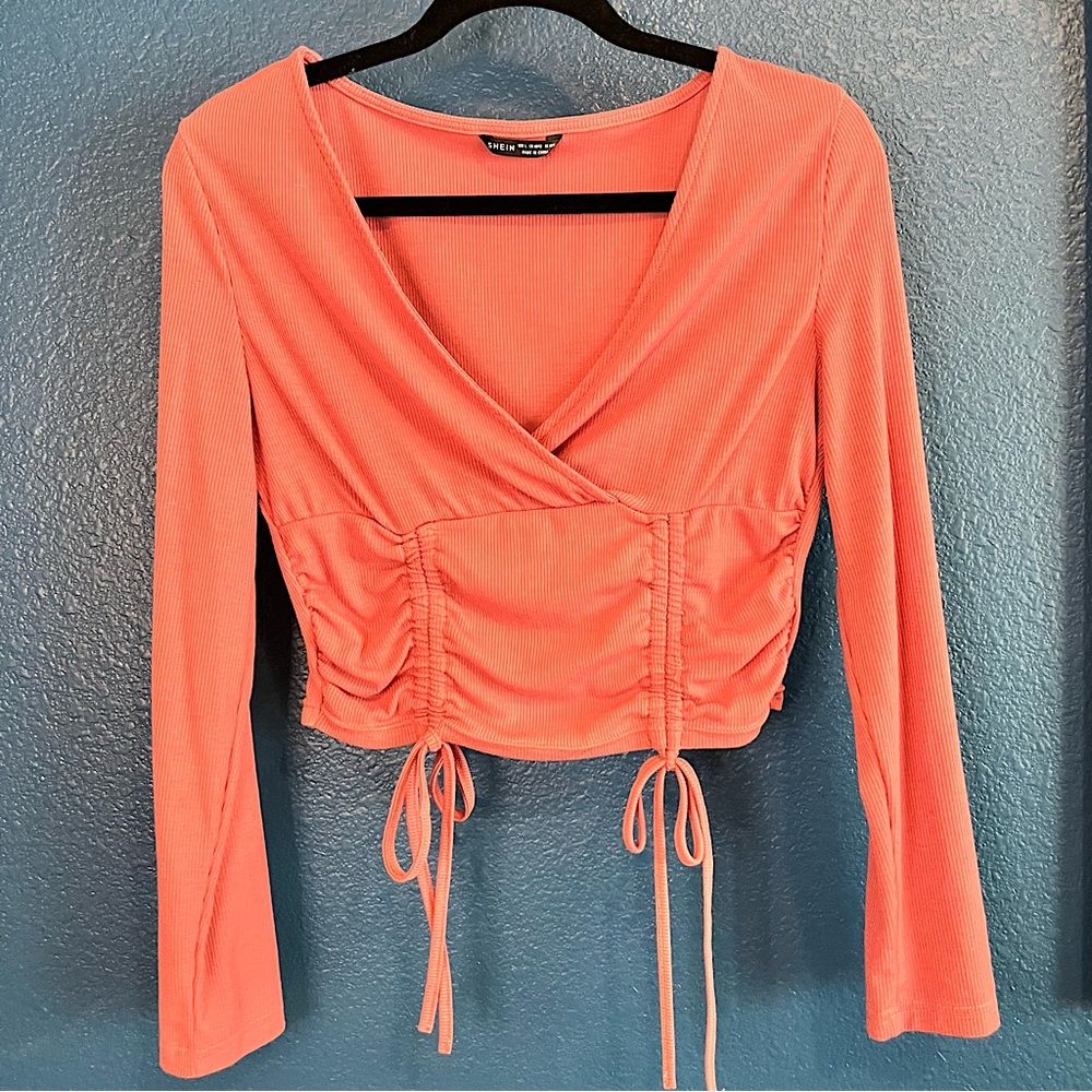 Shein Dusty Rose Long Sleeve Crop Top L
